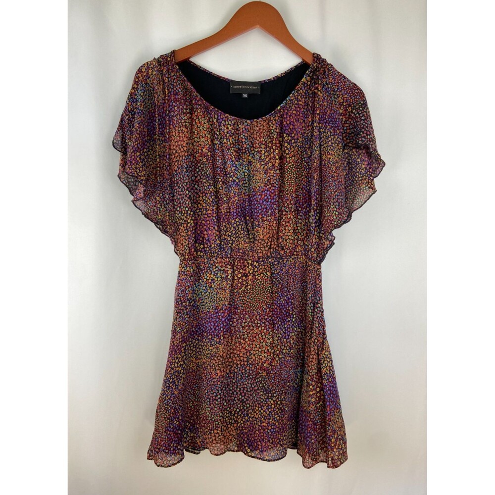 Corey Lynn Calter XS Floral Print Mini Dress Flutter Sleeve Elastic Waist Party